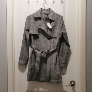 Abercrombie & Fitch Plaid Trench Coat - Black and Gray. XS
